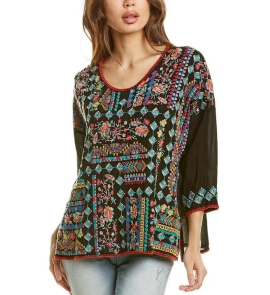 Blusa Top Johnny Was Tamryn Bordada S Arte Popular Boho Casa Campesina Gitana Foto 1 de 4