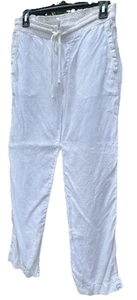 Women’s James Perse White Linen Pants Back & Side Pocket Drawstring - Picture 1 of 19