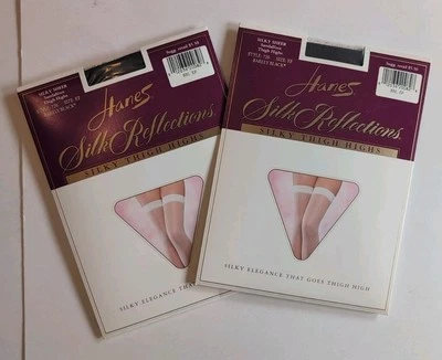 2 pacotes de meias Hanes Silk Reflections sedosas coxa alta tamanho EF pouco preto - Imagem 1 de 4