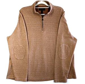 Jos A Bank Reserve Men's Size XL Tan 1/4 Zip Sweater Elbow Patches Herringbone - Picture 1 of 9