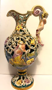 Capotraforo, Ardalt Italy, Reticulated Ewer, Neptune, Village (Capodimonte style - Picture 1 of 18
