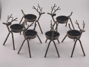 Juego de 6 candelabros de luz de té de reno de metal rústico, color cobre bruñido - Imagen 1 de 3