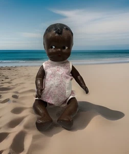 Vintage entzückende schwarze Komposition Baby Puppe 11" ca. 1940er Jahre - Bild 1 von 12