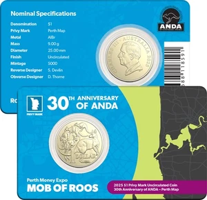Perth ANDA Money Expo 2025 - 2025 $1 Mob of Roos con mapa de Perth marca privada - Imagen 1 de 2