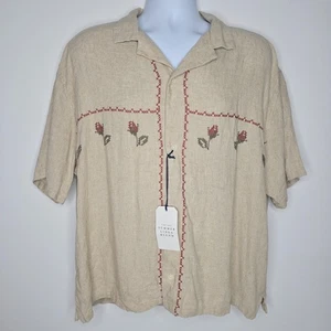 Abercrombie & Fitch Mens Large Cropped Summer Linen Blend Embroidered Shirt NEW - Picture 1 of 9