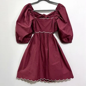 NWT Anthropologie Forever That Girl Sandalwood Brown Scalloped Puff Sleeve Dress - Picture 1 of 24