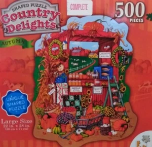 COUNTRY DELIGHTS AUTUMN FARM STAND - 500 PUZZLE PIECES, UNIQUE SHAPED  22"X28" - Picture 1 of 5