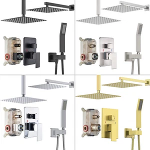 Shower Faucet Set 8-16" Rainfall Shower Head Combo System with Mixer Valve Kit - Picture 1 of 26