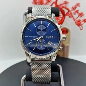 BOSS MENS 1513441 WATCH SILVER MESH BAND WITH BLUE DIAL AND SILVER CASE - Picture 1 of 5