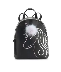 T-Shirt & Jeans, Halo Faux Fur Pom Pom Unicorn Mini Faux Leather Backpack - Picture 1 of 4