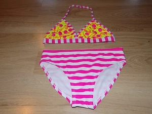 Size XS 4-5 OP Bikini Bathing Swim Suit Swimsuit Pink White Stripes Cherries New - Picture 1 of 5