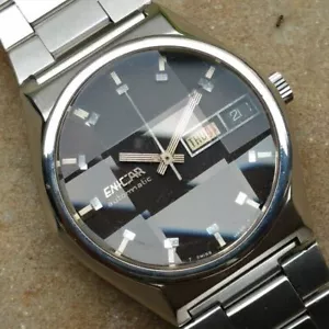RARE Enicar Ocean Pear Automatic Day Date Dark Brown Swiss Made Vintage Watch - Picture 1 of 5
