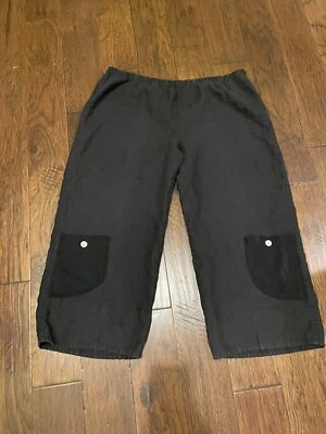 Calça cropped preta de linho Russ Berens GG - Imagem 1 de 4