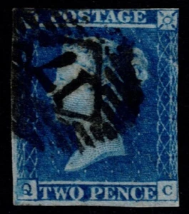 1841 2d Blue Plate 3 QC STATE IV Very Good Used Cat. £300.00 - Picture 1 of 1