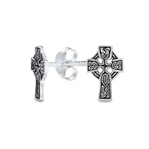 Celtic Knot Templar Knight Cross Small Stud Earrings Sterling Silver - Picture 1 of 3