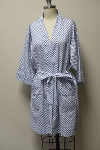 Peacock Alley Lightweight Kimono Robe Belted Blue & White Geometric Print NWOT - Picture 1 of 5