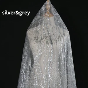 Glitter Sequin Lace Mesh Fabric Sheer Tulle Wave Voile Sewing Wedding Dress DIY - Picture 1 of 18