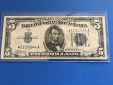 1934 C $5 Five Dollar Silver Certificate STAR NOTE