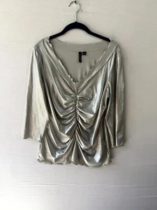Essentials By Milano Blouse Top Women's Large Gray Ruched Front V-Neck Pullover - Picture 1 of 6