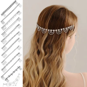 Women Rhinestone Hair Combs Headband Bridal Wedding Tiara Head Accessories - Picture 1 of 19