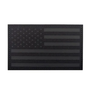 BIG SIZE REFLEKTIERENDE IR USA US AMERIKANISCHE FLAGGE LINKE SCHULTER HAKENSCHLAUFE PATCH SCHWARZ - Bild 1 von 2