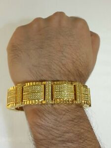 Yellow Gold Plated Men's Studded Bracelet 14K Gold 925 Sterling Silver