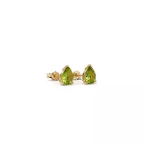 Natural Peridot Gemstone Studs Earrings 10k Solid Yellow Gold Ring - Picture 1 of 4