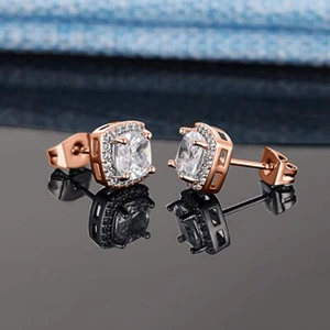 925 Sterling Silver Square Shaped Cubic Zirconia Stud Earrings - All Colors - Picture 1 of 47