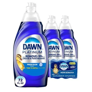 Dish Soap + Sponges for Dishes, Refreshing Rain Scent, Includes 3x24oz+2 sponges - Picture 1 of 9