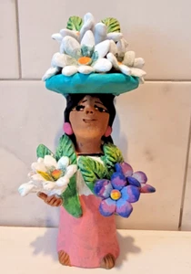 Market Flower Vendor Josefina Aguilar Oaxaca Mexico White and Blue Flowers - Picture 1 of 6