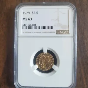 1929 $2.5 Gold Quarter Eagle NGC MS63 - Picture 1 of 2