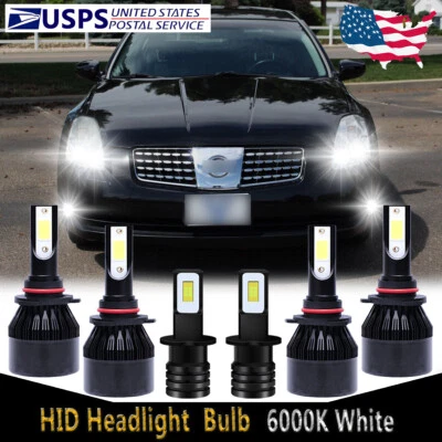 For Nissan Maxima 2004-2006 6X LED Headlight Bulbs High Low Beam + Fog Light C9B - Image 1 of 4