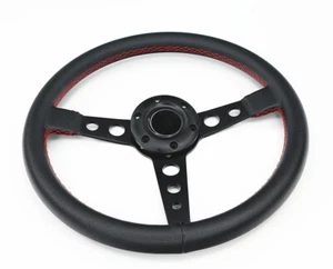 PVC Universal JDM 6 Hole Bolt Lug 350mm Racing Steering Wheel W/ HORN BUTTON - Picture 1 of 5