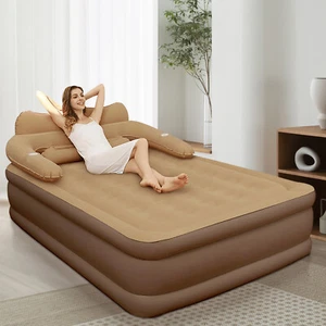 Inflatable Double Size Air Bed Mattress With Built-In Electric Pump Coffee Color - Picture 1 of 9