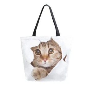 Animal Cat Canvas Tote Bag Large Women Casual Shoulder Bag Handbag Funny Cat ... - Picture 1 of 6