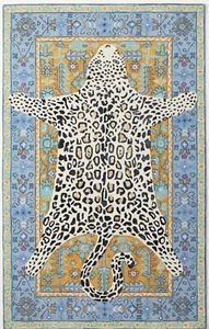 Cheetah Pattern Blue Rug Handmade Tufted Rug For Living Room , Bedroom - Picture 1 of 3