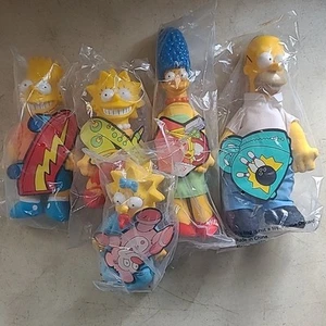 The Simpsons Vintage 1990 Burger King Plush Dolls Complete Set of 5 Sealed Tags - Picture 1 of 9