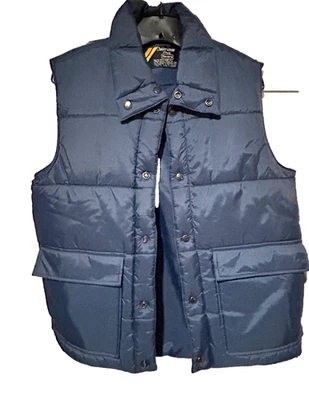 Sears Outerwear Men's Vintage Puffer Vest size M Navy Blue Zip Up Collared - Image 1 of 4