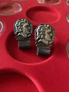 SWANK Greco Roman Coin Cameo Cuff Links Silver Mesh Wrap Around Mid Century - Picture 1 of 8