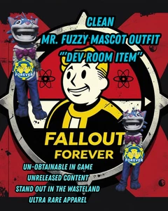 Fallout 76 {PC} Clean Mr. Traje de mascota difusa (2 piezas) DEV ROOM ULTRA RARO - Imagen 1 de 1