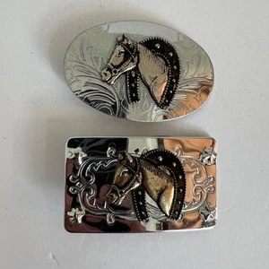 Vintage Western Horse Head Belt Buckle Set Silver & Gold Tone Cowboy Rodeo Lot 2 - Picture 1 of 11