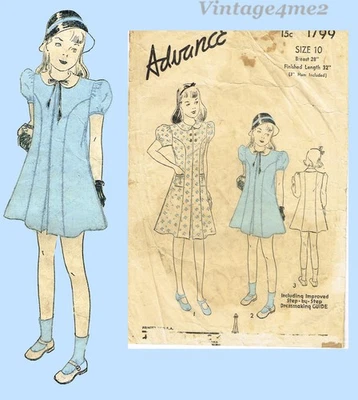 1930s Vintage Advance 1799 Sewing Pattern Darling Girls Dress Read on for Flaws - Image 1 of 4