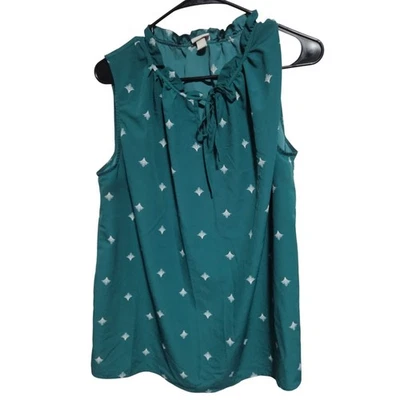 Блузка Merona без рукавов бирюзовый топ женская большой размер XXL с оборками вырез белые точки - Изображение 1 из 4