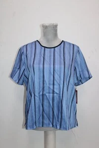 VINCE CAMUTO STRIPEY INTERLUDES BLOUSE, BLUE, MEDIUM - Picture 1 of 4