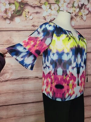 MILLY женщин богемное цветной блузка чистый крестьянин галстук краситель Bell рукав размер L - Изображение 1 из 4