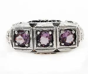 1CT Natural Amethyst 925 Sterling Silver Nouveau Style Ring Jewelry Sz 8 - Picture 1 of 3