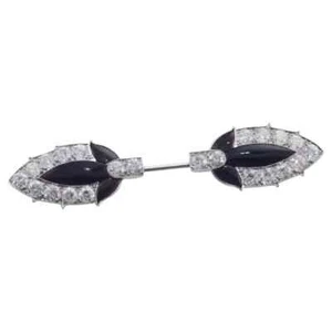 Art Deco Onyx Jabot Pin 925 Fine Silver Luxurious Handcrafted Art Deco Jewelry - Picture 1 of 10