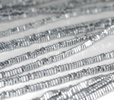 3X1MM SILVER HEMATITE GEMSTONE HEISHI TRIANGLE SLICE 3X1MM LOOSE BEADS 16" - Image 1 of 4