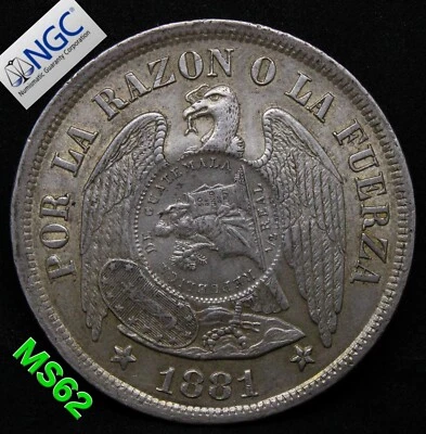 PESO GUATEMALA 1894 1/2 REAL C/S SOBRE PESO CHILE. CONTRAMARCA/CONTRAATAQUE .NGC M Foto 1 de 4
