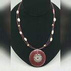 SAQ Y2K Vintage Necklace Metallic White Pink Beads Acrylic Circle Pendant MN71